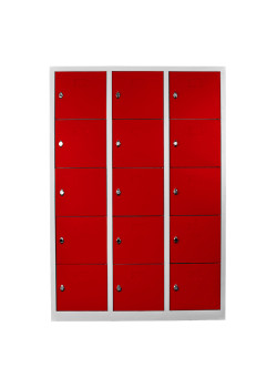 Demir Dolap Ofis 15 Gözlü Öğretmen Öğrenci Dolabı Gri-Kırmızı