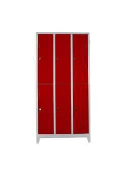 Demir Dolap Ofis 6 Lı Standart Soyunma Dolabı Gri-Kırmızı